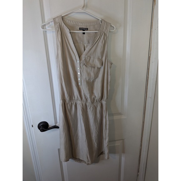 Express Dresses & Skirts - Express Womens Tan Sleeveless Henley Elastic Waist Mini Utility Shirt Dress XS‎